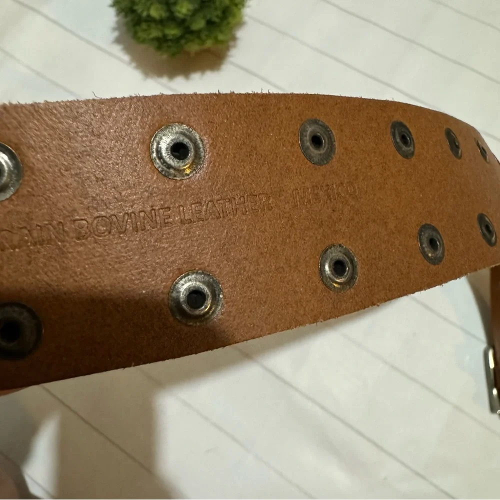 Vintage Brown Genuine Leather Studded‎ Grommet Belt Mens Size 2XL